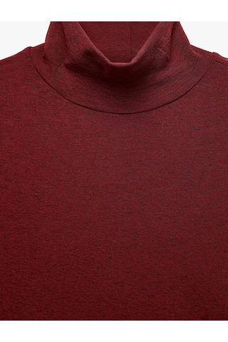 Koton Slim Fit Dik Yaka Uzun Kollu Tişört Bordo 7wak50002uk