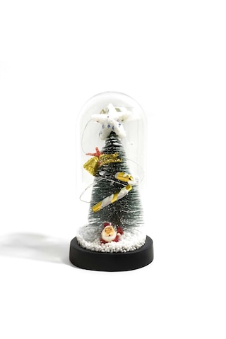 Yılbaşı Temalı Işıklı Cam Fanus Noel Ağacı Dekoru 21x11 Cm 01