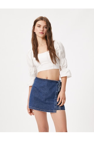 Koton Crop Bluz Kare Yaka Arkası Dekolteli Uzun Kollu Büzgü Detaylı Pamuklu Kırık Beyaz 3sal60232ıw 3SAL60232IW001