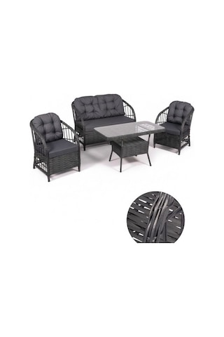 Dora Garden Home Nova 2+1+1 Rattan Bahçe Takımı Masalı Antrasit