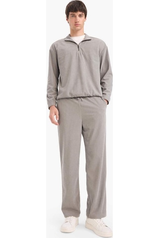 Defacto Boxy Fit Dik Yaka Fermuarlı Kadife Sweatshirt E9364ax25augr454 Gri