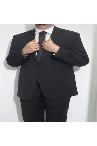 Fabrigatti Dmctekstil Erkek Siyah Çizgili Klasik Kesim Rahat Kalıp Çift Düğmeli 4 Drop Battal Takım Elbise
