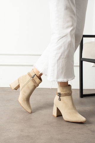 Wolk Shoes Taşlı Bej Kadın Bot Bej