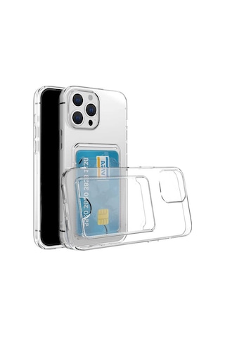 Apple Uyumlu iPhone 14 Pro Max Kılıf Kartlıklı Şeffaf Zore Setra Clear Silikon Kapak Renksiz