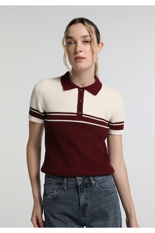 Colin's Colins Slim Fit Polo Yaka Çizgili Kadın Bordo Kısa Kol Kazak Cl1081963 Q1.v1 Bur Burgundy