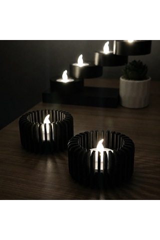 Buradabulabilirsin 3d Baskı Modern Çizgili Mumluk - Tealight Mumluk 1 Adet -siyah Bbz