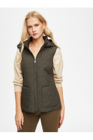 Patch Cep Detaylı Kapüşonlu Kapitone Yelek 69456 U6945654 Haki