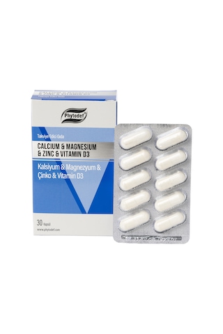 Phytodef Kalsiyum Magnezyum Çinko Vitamin D3 3 x 30 Kapsül