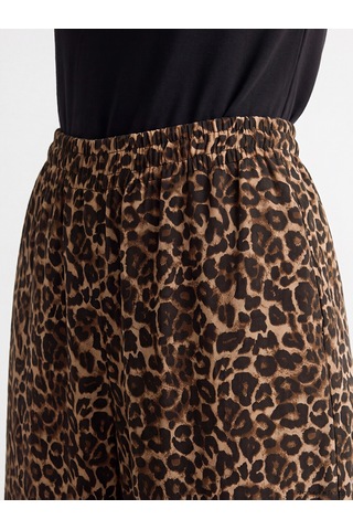 Lcwaıkıkı Classic Kahverengi Leopar Desenli Keten Karışımlı Kadın Pantolon
