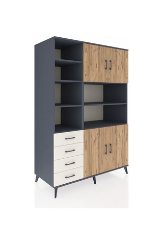 Kronos Dolap 9 Raflı 4 Çekmeceli 4 Kapaklı 132x59x195 Antrasit-çam/aytaşı Atlas Çam/aytası