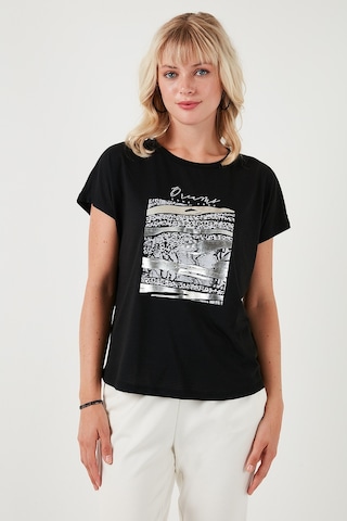 Lela Baskılı Bisiklet Yaka Regular Fit Bayan T Shirt 6671000 Siyah