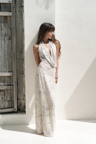 Mai Studios Co. Mai Collection Galagher Degaje Bej Uzun Elbise Bej