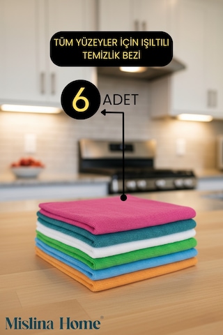 Mikrofiber Çok Amaçlı Genel Temizlik Bezi 6 Lı Set 40x40cm Renkli Mutfak Ev Araba Bezi Karışık
