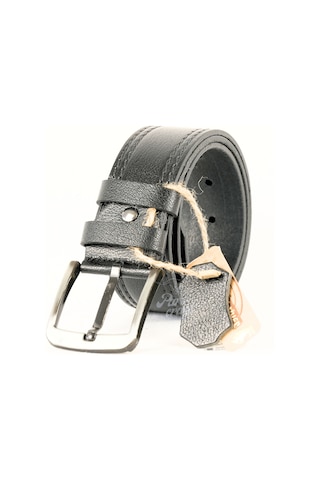 Hakiki Deri Erkek Kemer 4.5 CM Çift Dikişli Siyah Spor Kemer Siyah