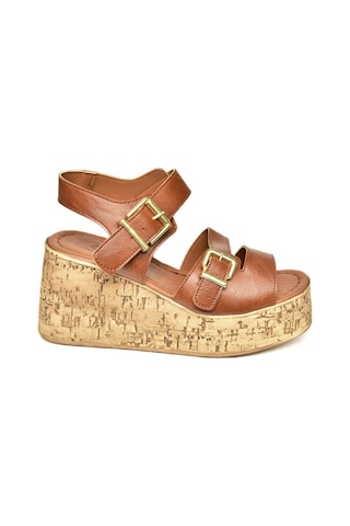 Fox Shoes U996752009 Taba Dolgu Topuklu Kadın Ayakkabı Taba-suni Deri