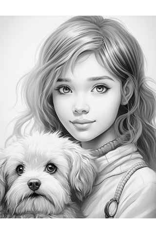 Anime Güzel Kız İle Köpeği Boyama Kitabı 100 Tam Sayfa