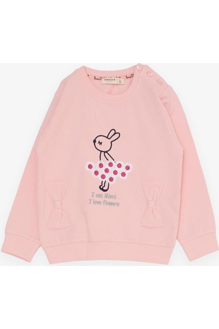 Breeze Kız Çocuk Eşofman Takım Çiçek Temalı Tavşancık Nakışlı 1-4 Yaş, Pembe-pembe Pembe
