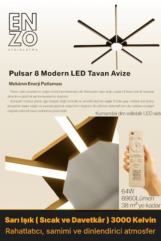 Pulsar Modern Led Tavan Avize - Aşağı Işık Kumandalı Dim Edilebilir Sarı Işık