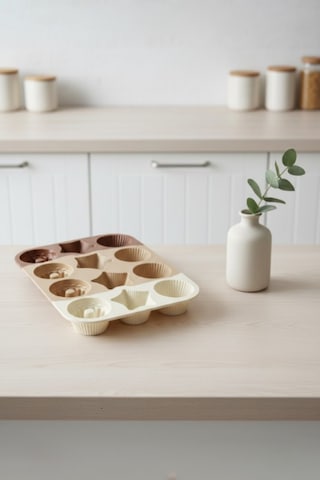 12'li Silikon Cupcake Kalıbı Kek Ve Kurabiye Kalıp Seti Çok Amaçlı Pişirme Kalıbı Bej