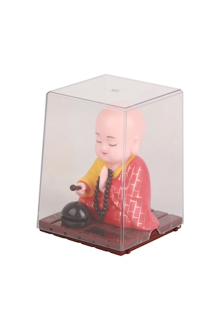 Shineyee Güneş Enerjili Otomatik Keman Çalan Küçük Rahip Figürü - Ev Ofis Araba Dekorasyonu Için Şans Ve Bereket Dilekleri Hediyelik Plastik Figür 456-02 Şeffaf Kutu Kırmızı