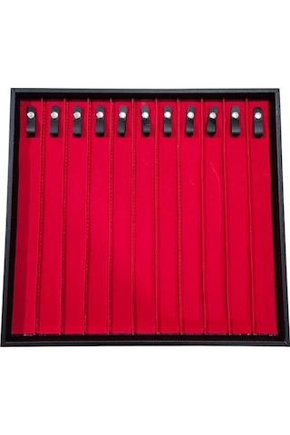 11'li Tesbih & Bileklik Sunum Tablası Ahşap Kasa Siyah Deri 35x38 Cm Çok Renkli