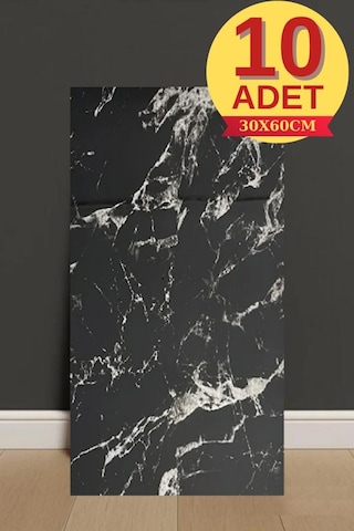 10 Adet 30x60cm Siyah Mermer Desen Yapışkanlı Köpük Duvar Paneli Kağıdı Banyo,ofis Otel Nwyp11 Siyah