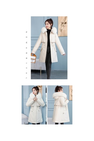 Kadın Orta Uzunlukta Kışlık Kalınlaştırılmış Pamuklu Ceket Mavi