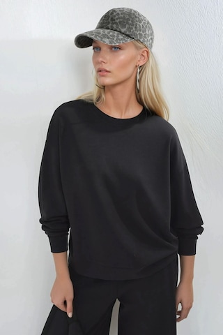 Hiccup Busem Rahat Kesim Bisiklet Yaka Modal Sweatshirt Siyah