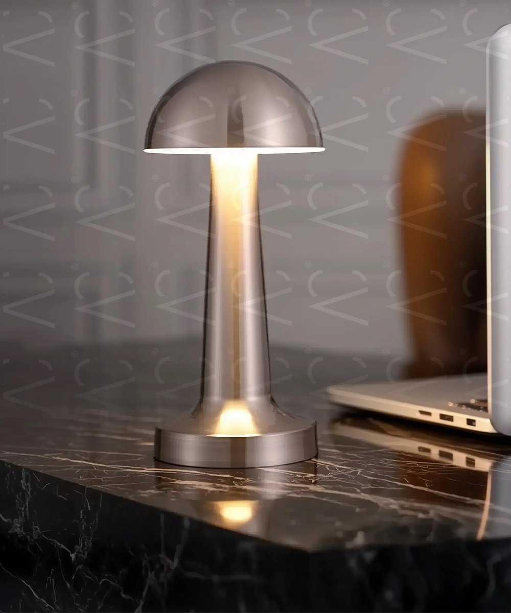 Krom Mantar Masa Lambası - Dokunmatik - 3 Renk Işık Krom