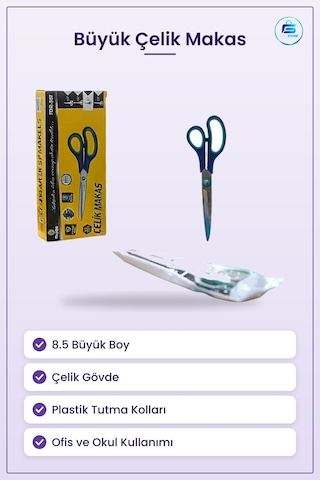 8.5 Büyük Çelik Makas Kırtasiye Ofis Kağıt Kesme Ev Okul Hobi Kul