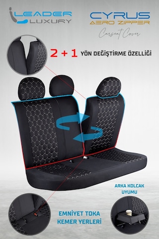Hyundai Accent Era Deri Detaylı Oto Koltuk Kılıfı Ön Arka Set Siyah Beyaz Cyrus Scr