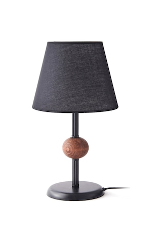 Safirr Light Ahşap Detaylı Metal Abajur - Siyah - 43x25x25 Cm Çok Renkli