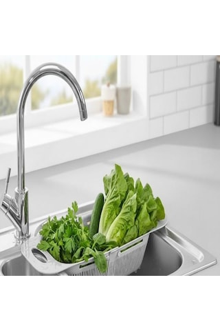 Sürgülü Pratik Ayarlanabilir Lavabo Süzgeci, Ayarlı Süzgeç, Meyve Sebze Salata Yıkama Süzgeci Gri Çok Renkli