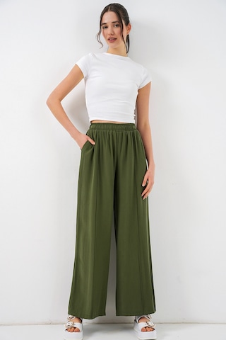 Bigdart Kadın Beli Lastikli Bol Paça Pantolon 30087 - Haki