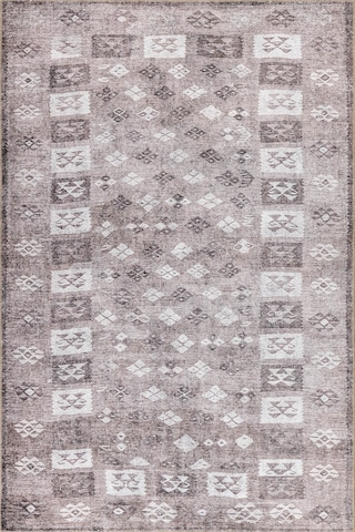 Artloop Stonart Eskitme Vintage Desenli Kahverengi Otantik Yıkanabilir Şönil Halı Al 462 Kahverengi 5