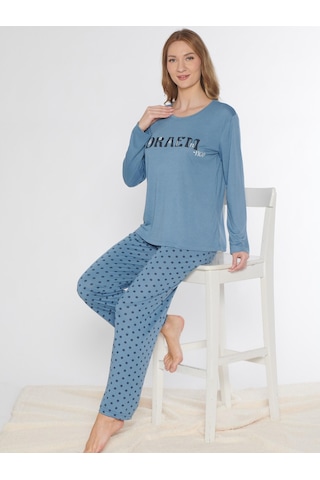 Uzun Kol Pijama Takımı Viskon Alperi 790-87 İndigo
