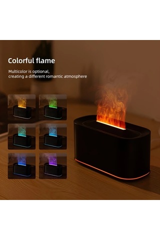 Techbloom Siyah Type-c Alevli Aromaterapi Makinesi 7 Renk Alev Işığı Düşük Ses 5 Hız Nemlendirici Ofis İçin