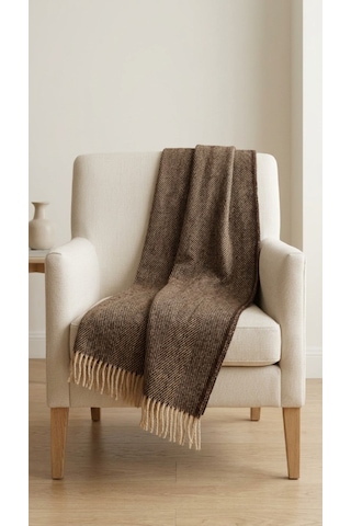%100 Saf Yün Scotch Dizlik - Tv Battaniye 130x170 Koyu Kahve