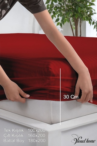 %100 Pamuk Çizgili Saten Tek / Çift Kişilik Lastikli Çarşaf Seti 100x200 160x200 180x200 Bordo