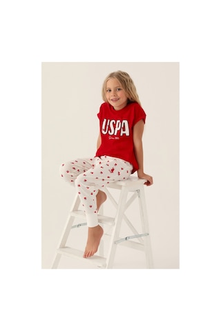 U.s. Polo Assn. Lisanslı Text Printed Kırmızı Kız Çocuk Pijama Takımı Kırmızı, Sarı