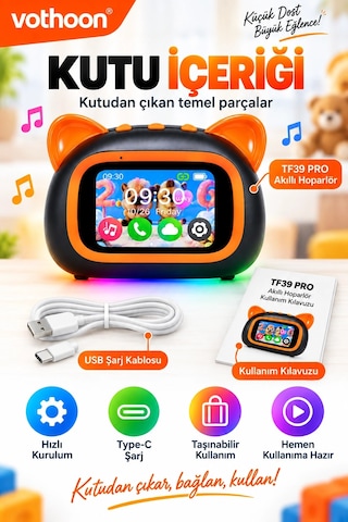 Tf39 Pro Yapay Zekalı Bluetooth Hoparlör Renkli Ekran, Rgb Işık, Alarm Ve Saat