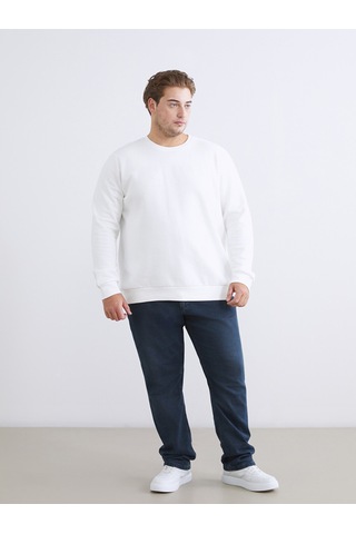 Lcwaıkıkı Classic Beyaz Büyük Beden Bisiklet Yaka Baskılı Erkek Kalın Sweatshirt