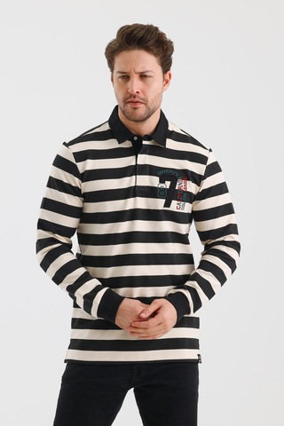 Alexander Gardi Alexandergardı Polo Yaka Nakış Aplikeli Çizgili Regular Fit Sweatshırt Wk25214 001