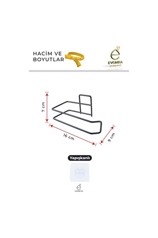 Yapışkanlı Tuvalet Kağıtlığı Minimal Mat Siyah Metal Kağıtlık Delmeden Montaj Banyo Askı