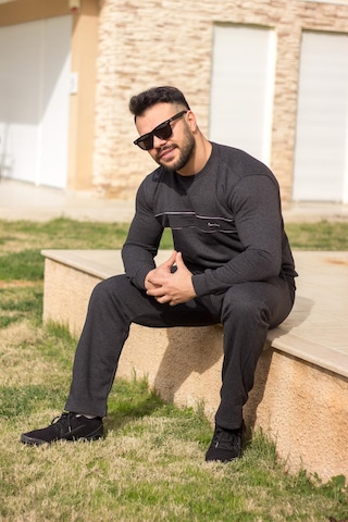 Antrasit Rahat Kalıp Nakışlı Kalın Sweat Erkek Eşofman Takımı 21EESTBAKT Antrasit