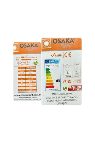 10 Adet Osaka 7w 50w Sarı Işık E27 Duylu Kalın Duy Led Mini Ampul