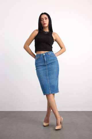 50286 73604 Kadın Regular Fıt Mıdı Denim Etek 50286-73604 Açık Mavi