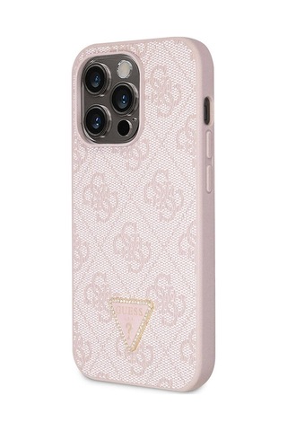 Apple Uyumlu iPhone 14 Pro Max Kılıf Guess Lisanslı Pu Deri Taşlı Üçgen Logo 4g Desen Kapak