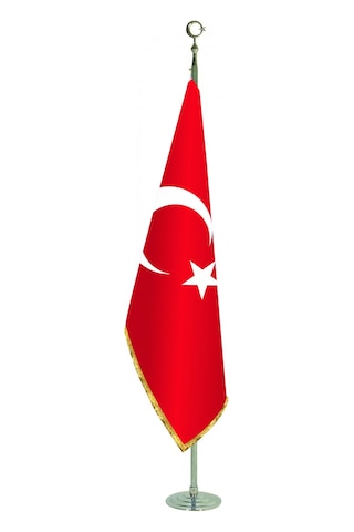 Makam Türk Bayrağı Krom Makam Direği Telalı 245 CM