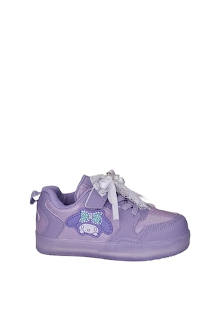 Zacoz Kız Çocuk Simli Kışlık Okul Ayakkabısı İnci Detaylı Kurdeleli Işıklı Sneaker Mor